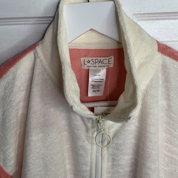 L*Space Best Life Crop Pullover Half Zip TerryCloth Pink Ivory Top NEW Sz XS - Picture 7 of 13